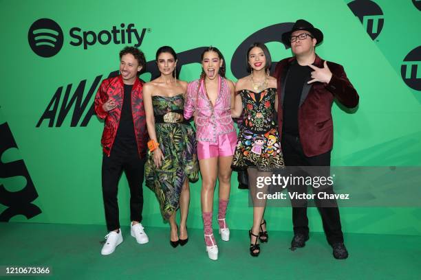 Hosts Luisito Comunica, Aislinn Derbez, Danna Paola, Ángela Aguilar, and Franco Escamilla attend the 2020 Spotify Awards at the Auditorio Nacional on...