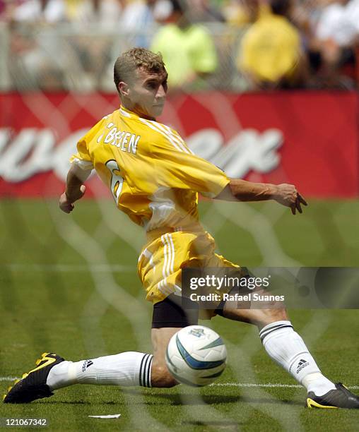 Western Conference midfielder Ronnie O'Brien attempts a shot at RFK Stadium on July 31, 2004.The Eastern Conference defeated the West, 3-2.