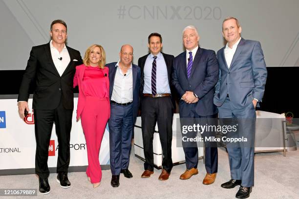 Chris Cuomo, Alisyn Camerota, Jeff Zucker, John Berman, John King and Joe Hogan pose for a photo during CNN Experience on March 05, 2020 in New York...