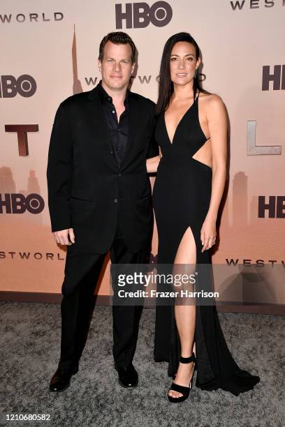 Jonathan Nolan and Lisa Joy attend the Premiere of HBO's "Westworld" Season 3 at TCL Chinese Theatre on March 05, 2020 in Hollywood, California.