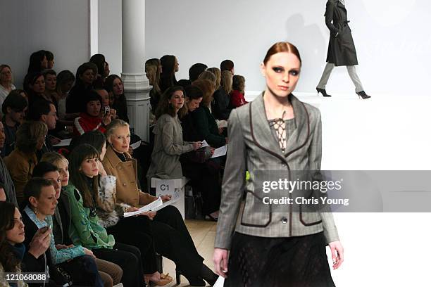 Princess Michael of Kent looks on, as a Model shows a creation from Allegra Hick's Autumn/Winter collection