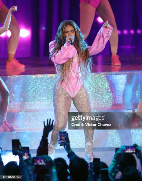 Karol G performs onstage during the 2020 Spotify Awards at the Auditorio Nacional on March 05, 2020 in Mexico City, Mexico.