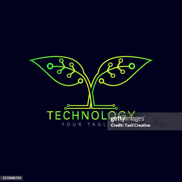 ilustraciones, imágenes clip art, dibujos animados e iconos de stock de icono de contorno de hojas de árbol de logotipo de la planta de tecnología verde - bangladesh