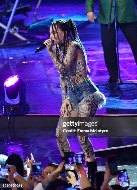 Belinda performs onstage during the 2020 Spotify Awards at the Auditorio Nacional on March 05, 2020 in Mexico City, Mexico.