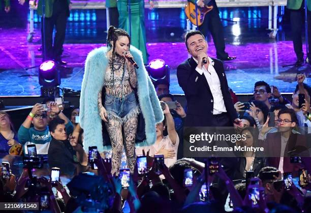 Belinda and Horacio Palencia perform onstage during the 2020 Spotify Awards at the Auditorio Nacional on March 05, 2020 in Mexico City, Mexico.