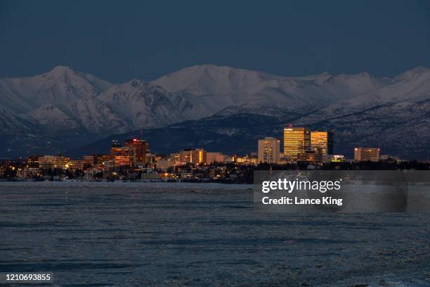 General view of downtown Anchorage, Alaska along the Knik Arm during the Fur Rendezvous on March 5, 2020.