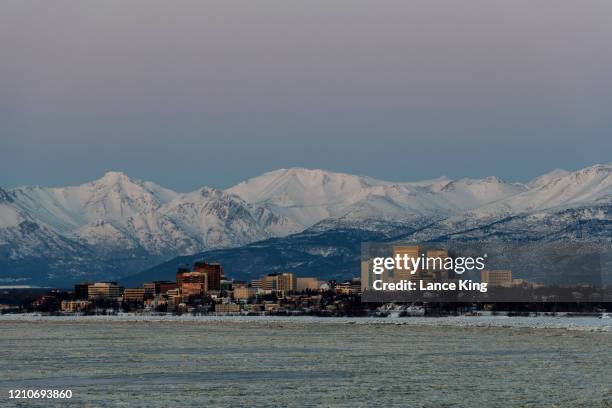 General view of downtown Anchorage, Alaska along the Knik Arm during the Fur Rendezvous on March 5, 2020.