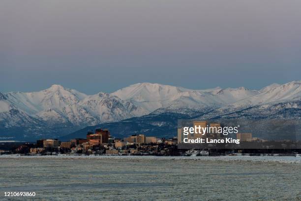 General view of downtown Anchorage, Alaska along the Knik Arm during the Fur Rendezvous on March 5, 2020.