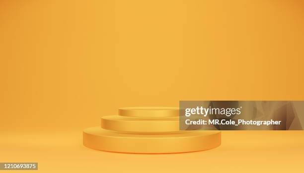 3d rendering yellow gold stage or podium for advertisement,blue backgrounds with copy space - awards inside imagens e fotografias de stock