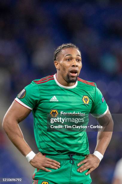February 27: Adama Traore of Wolverhampton Wanderers reacts after receiving a yellow card during the Espanyol V Wolverhampton Wanderers, UEFA Europa...