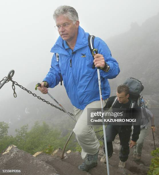Hartwig Gauder , former German Olympic champion, climbs Mt. Fuji with a transplanted heart to appeal to the people to become donors for internal...