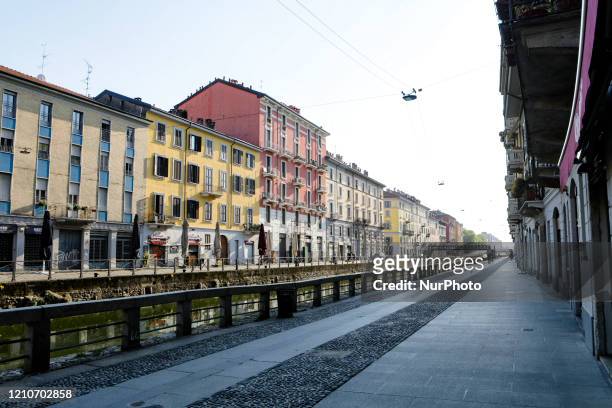 General view of Navigli during the lockdown due to Coronavirus emergency, Milan, April 22 2020