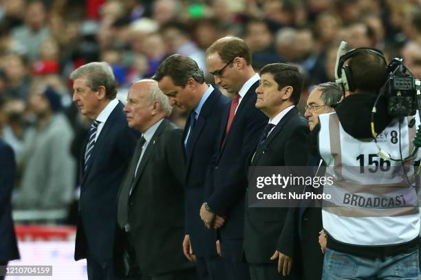 Roy Hodgson, the England manager, David Cameron, the Prime Minister and HRH Prince William during the International Friendly match between England...