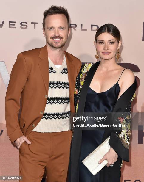 Aaron Paul and Lauren Parsekian attend the premiere of HBO's "Westworld" Season 3 at TCL Chinese Theatre on March 05, 2020 in Hollywood, California.