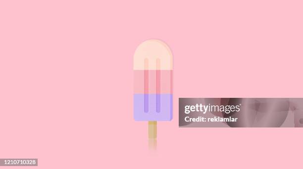 mixed fruit ice cream, pink backgrounds. - wooden stick stock illustrations