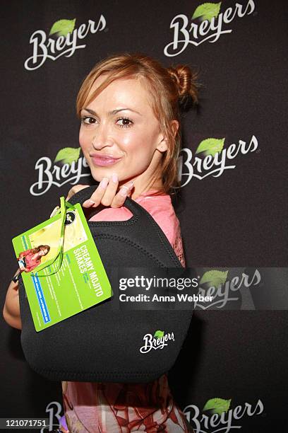 Dancer Karina Smirnoff attends the Breyers' booth at the Kari Feinsten Primetime Emmy Awards style lounge at Zune LA on September 17, 2009 in Los...