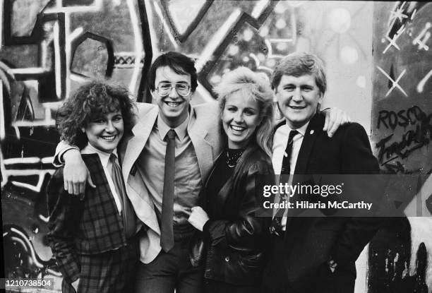 British actress Jan Ravens, British journalist Tom Brook, British television presenter Sarah Greene, and British radio presenter Mike Smith , the...