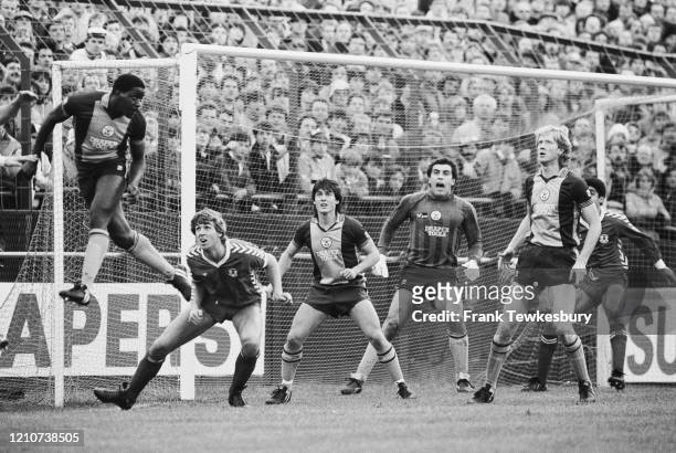 British goalkeeper Peter Shilton commands his Southampton defence during the FA Cup Fourth Round match between Leyton Orient and Southampton at...
