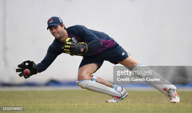 Ben Foakes of England keeps wicket during a nets session at Chilaw Marians Cricket Club Ground on March 06, 2020 in Katunayake, Sri Lanka.