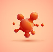 Orange realistic molecule, vector