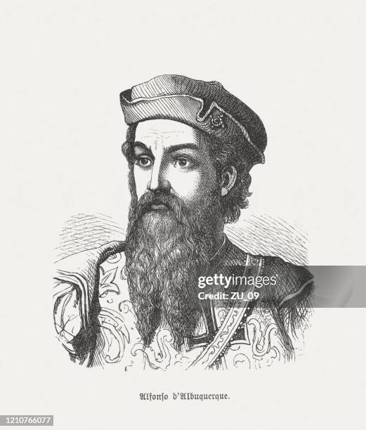 afonso de albuquerque (c.1453-1515), portuguese conqueror, wood engraving, published 1888 - explorer portrait stock illustrations