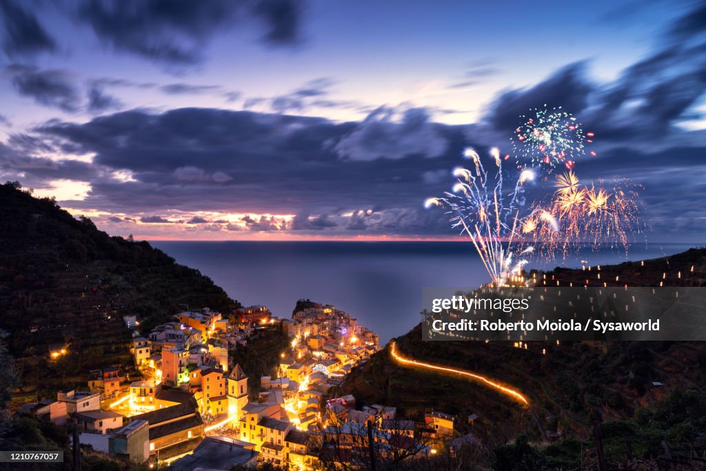 Fireworks display and Nativity Scene presepe, Manarola, Cinque Terre