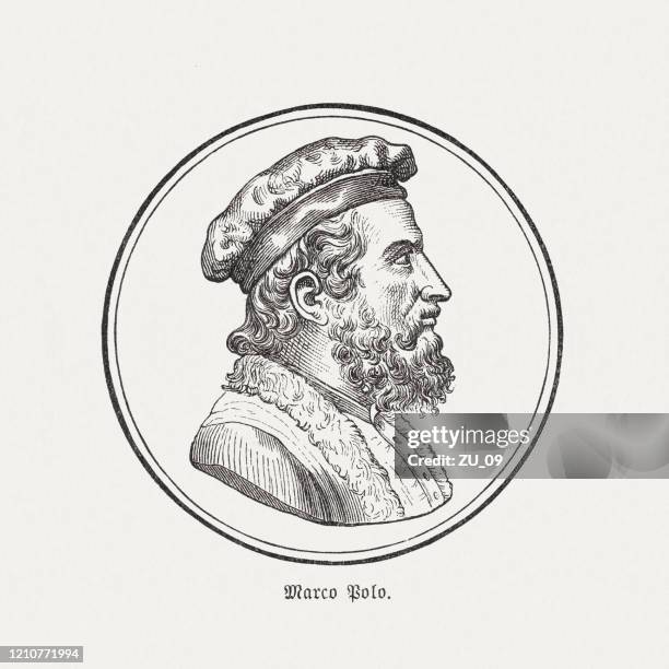 marco polo (1254-1324), venetian trader and explorer, woodcut, published 1888 - marco polo stock illustrations