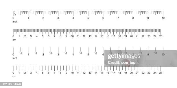 ilustraciones, imágenes clip art, dibujos animados e iconos de stock de conjunto de reglas - pulgadas y métricas. herramientas de medición vector. 10 pulgadas. 25 cm - reglas