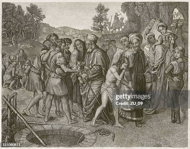 joseph sold by his brothers (genesis 37), published c.1840 - child slave stock illustrations