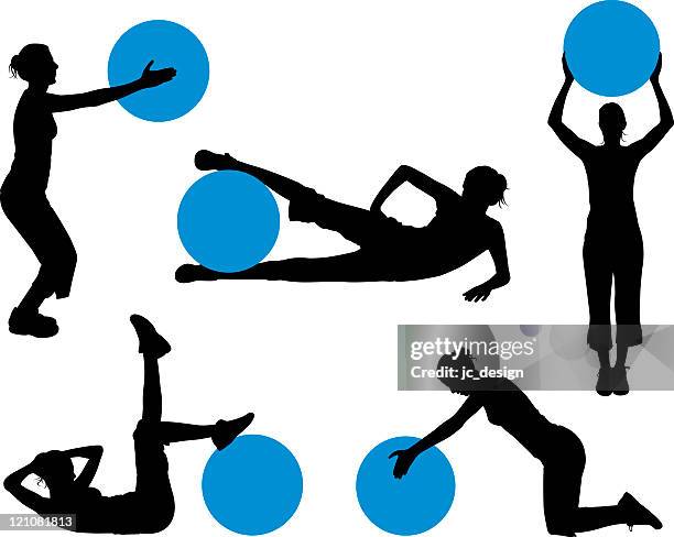 exercise ball silhouette series - warm up exercise stock illustrations