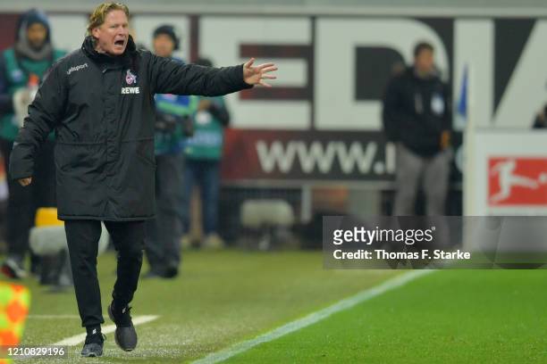 Head coach Markus Gisdol of Koeln reacts during the Bundesliga match between SC Paderborn 07 and 1. FC Koeln at Benteler Arena on March 06, 2020 in...