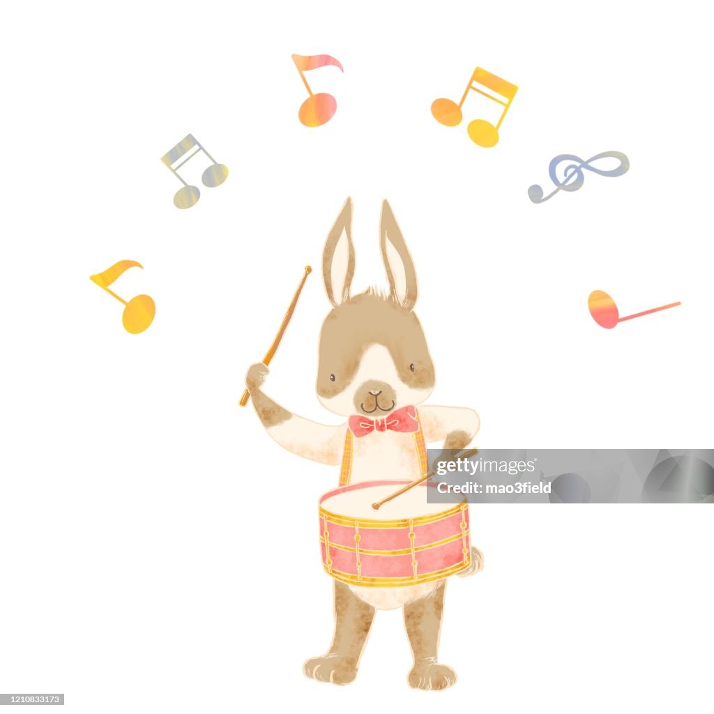 Cartoon Animal Playing Music Rabbit Music Instruments High-Res Vector ...