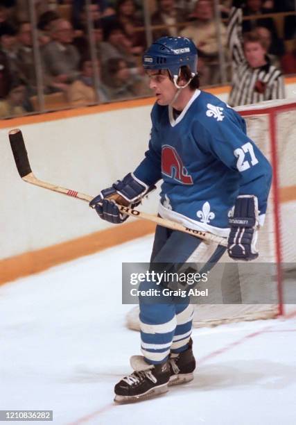 Wilf Paiement of the Quebec Nordique skates against the Toronto Maple Leafs during NHL game action on March 17, 1982 at Maple Leaf Gardens in...
