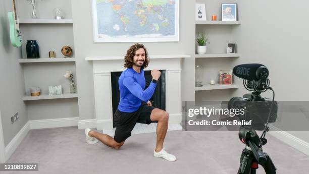 In this screengrab, Joe Wicks takes part in the BBC Children In Need and Comic Relief 'Big Night In at London on April 23, 2020 in London,...