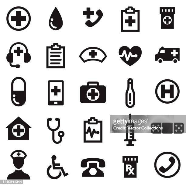 healthcare and medicine icon set - medical clinic stock illustrations