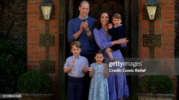 In this screengrab, Prince William, Duke of Cambridge, Catherine Duchess of Cambridge, Prince George of Cambridge, Princess Charlotte of Cambridge...