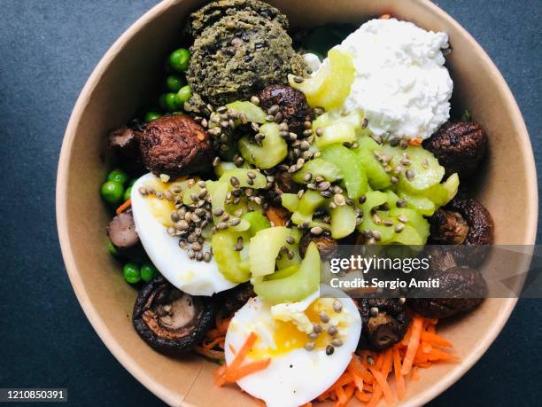 high protein salad bowl - tahini stock pictures, royalty-free photos & images