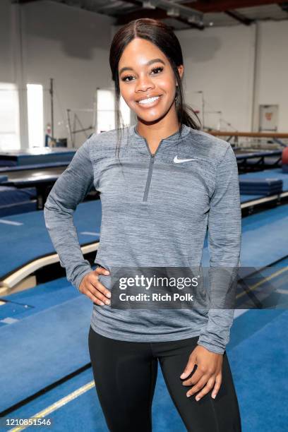 Olympic gymnast Gabby Douglas teaches Jay Pharoah gymnastics on the IMDb Series “Special Skills” in Los Angeles, California. This episode of “Special...