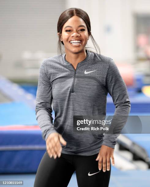 Olympic gymnast Gabby Douglas teaches Jay Pharoah gymnastics on the IMDb Series “Special Skills” in Los Angeles, California. This episode of “Special...