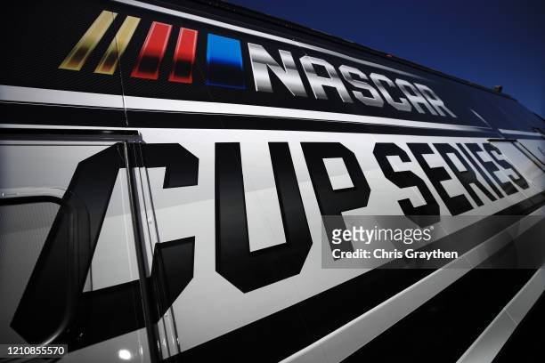 General view of the NASCAR Cup Series logo during practice for the NASCAR Cup Series FanShield 500 at Phoenix Raceway on March 06, 2020 in Avondale,...