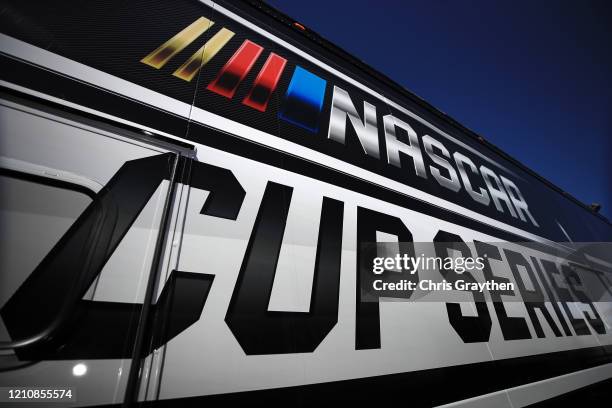 General view of the NASCAR Cup Series logo during practice for the NASCAR Cup Series FanShield 500 at Phoenix Raceway on March 06, 2020 in Avondale,...