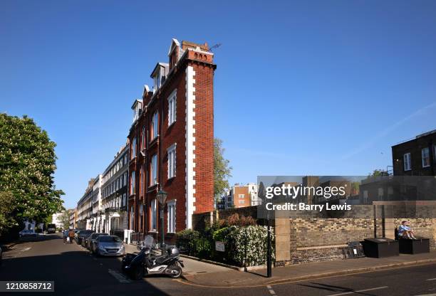 Man sunning himself during lockdown in Thurloe Square, Kensington, deserted during the Coronavirus pandemic on 23th April 2020 in London, United...