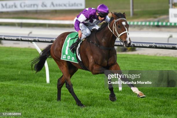 Rewarding Ruby ridden by Jake Duffy wins the OBrien Real Estate F&M Maiden Plate at Cranbourne Racecourse on April 24, 2020 in Cranbourne, Australia.