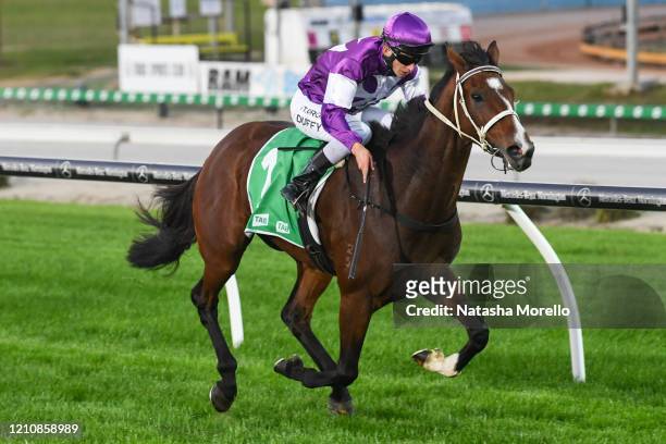 Rewarding Ruby ridden by Jake Duffy wins the OBrien Real Estate F&M Maiden Plate at Cranbourne Racecourse on April 24, 2020 in Cranbourne, Australia.