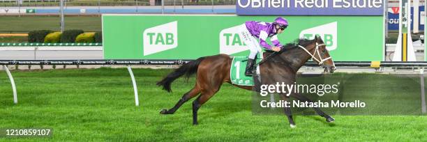 Rewarding Ruby ridden by Jake Duffy wins the OBrien Real Estate F&M Maiden Plate at Cranbourne Racecourse on April 24, 2020 in Cranbourne, Australia.