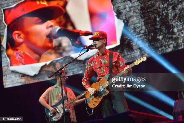 Cameron Picton and Geordie Greep of black midi performs live on stage during the first day of the BBC Radio 6 Music Festival at the Camden...