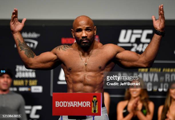 Yoel Romero of Cuba poses on the scale during the UFC 248 weigh-in at  News Photo - Getty Images