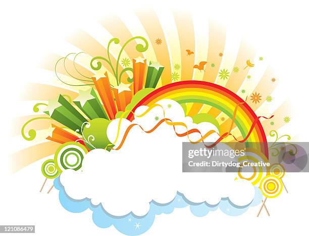 retro psychedelic celebration - light trail cloud sky stock illustrations
