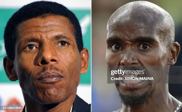 In this combination photo created in London on April 25 Ethiopian track star double Olympic gold medallist and world record holder Haile Gebrselassie...