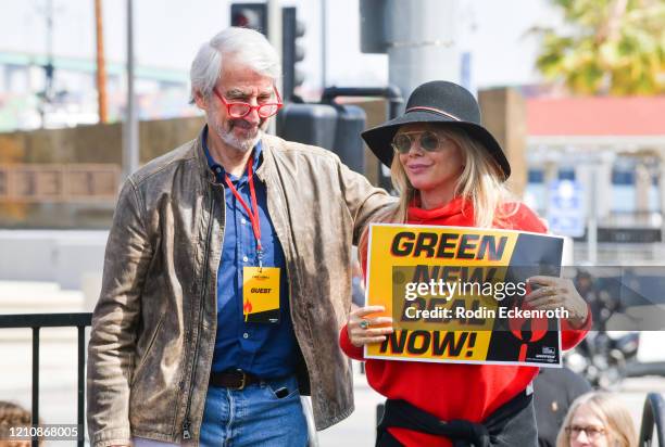 Sam Waterston and Rosanna Arquette onstage at Greenpeace USA Brings Fire Drill Fridays To California at San Pedro City Hall on March 06, 2020 in...